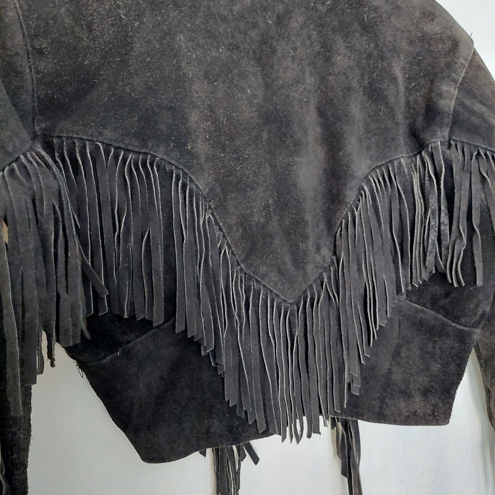 Vintage 80's Wilson's Leather Women's Black Fringe Suede Jacket Size S - Picture 7 of 15
